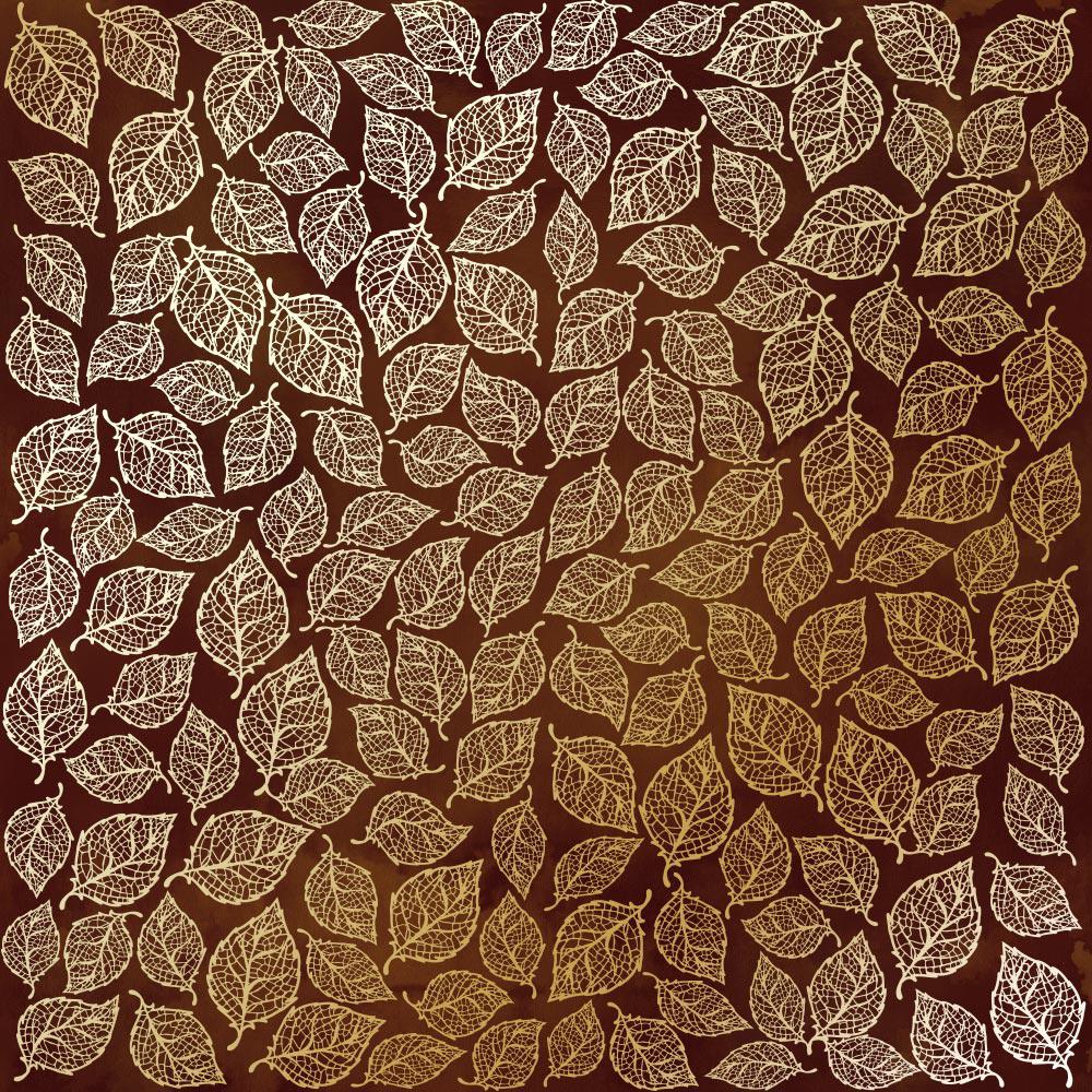Лист бумаги односторонний Golden Leaves mini с фольгированием 30,5х30,5 см Brown/Aquarelle