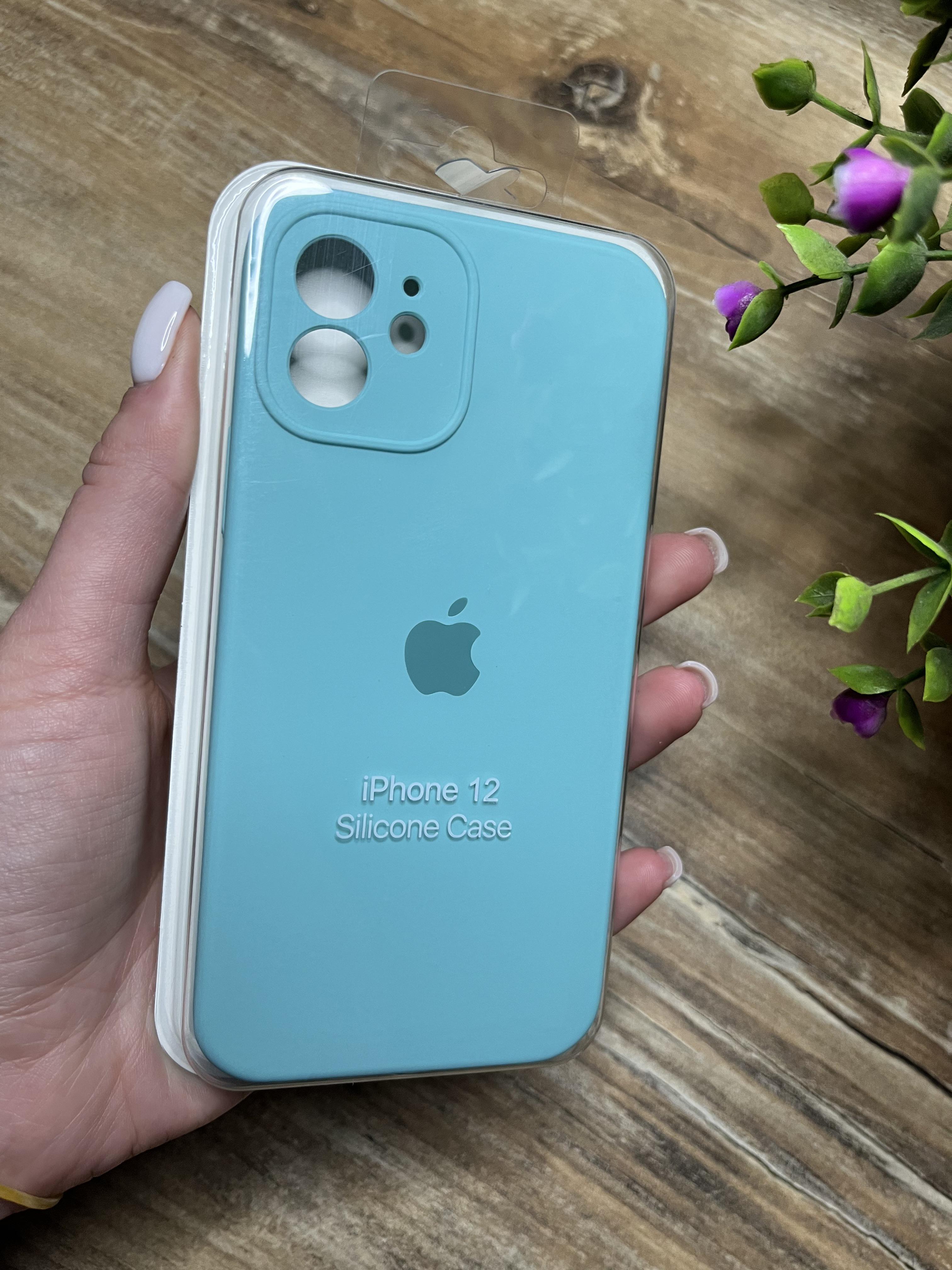 Чехол накладка на iPhone (Айфон) 12 квадратные борта silicone case full camera Apple