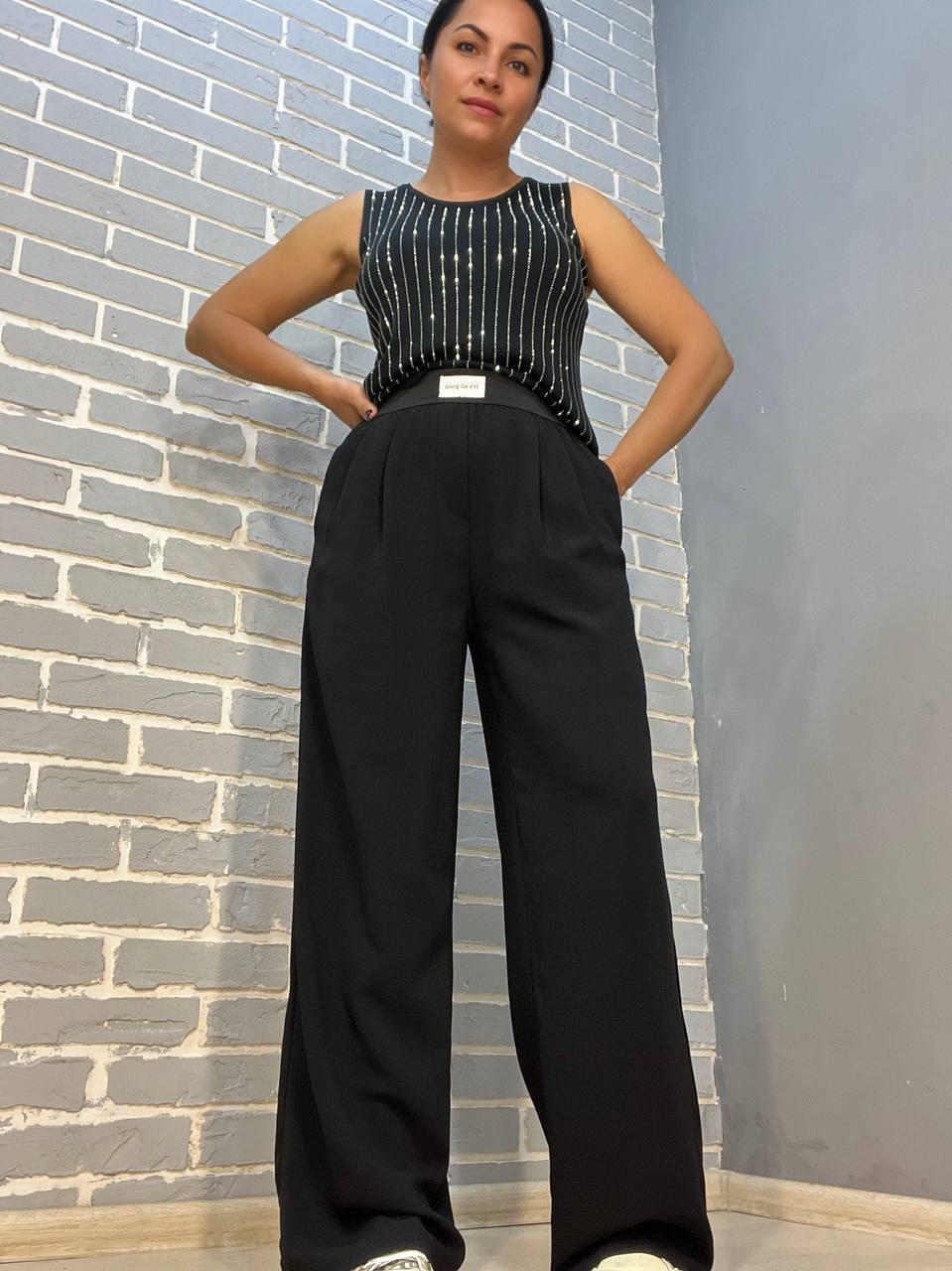 Брюки женские CLEW 0702 широкие прямые палаццо талия на резинке M Черный (2390) - фото 6 Брюки женские CLEW 0702 широкие прямые палаццо талия на резинке M Черный (2390) - фото 6