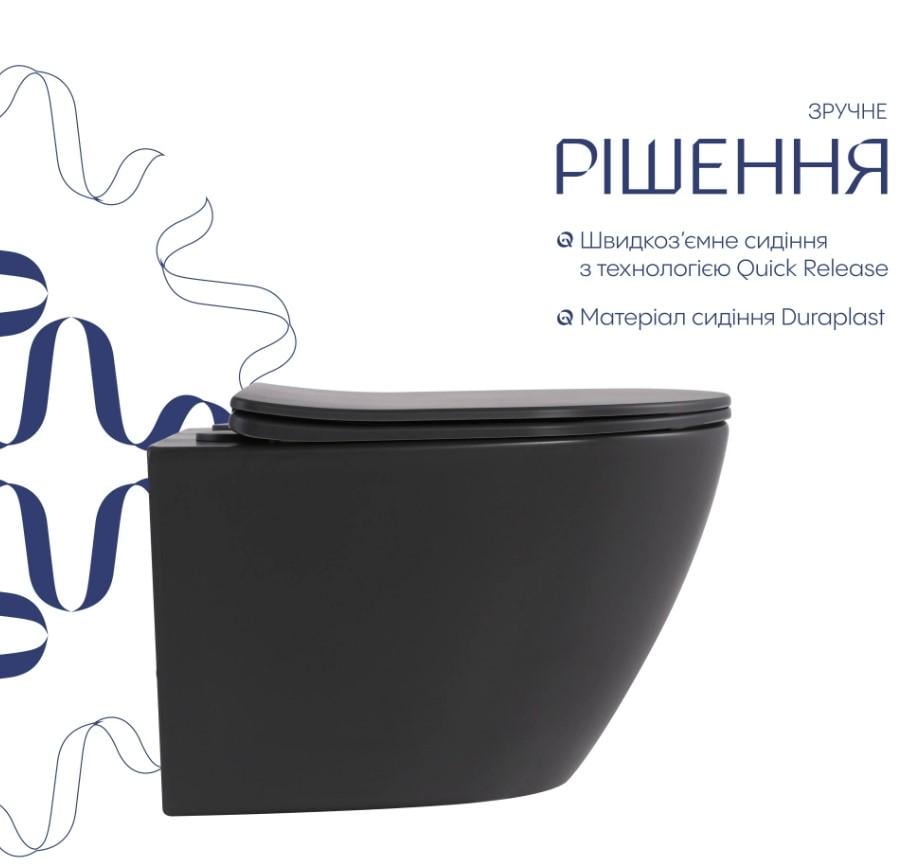 Унітаз підвісний Qtap Robin Ultra Quiet з сидінням Slim Duroplast/Soft-close/Quick relase (QT13332381АSAN) - фото 6