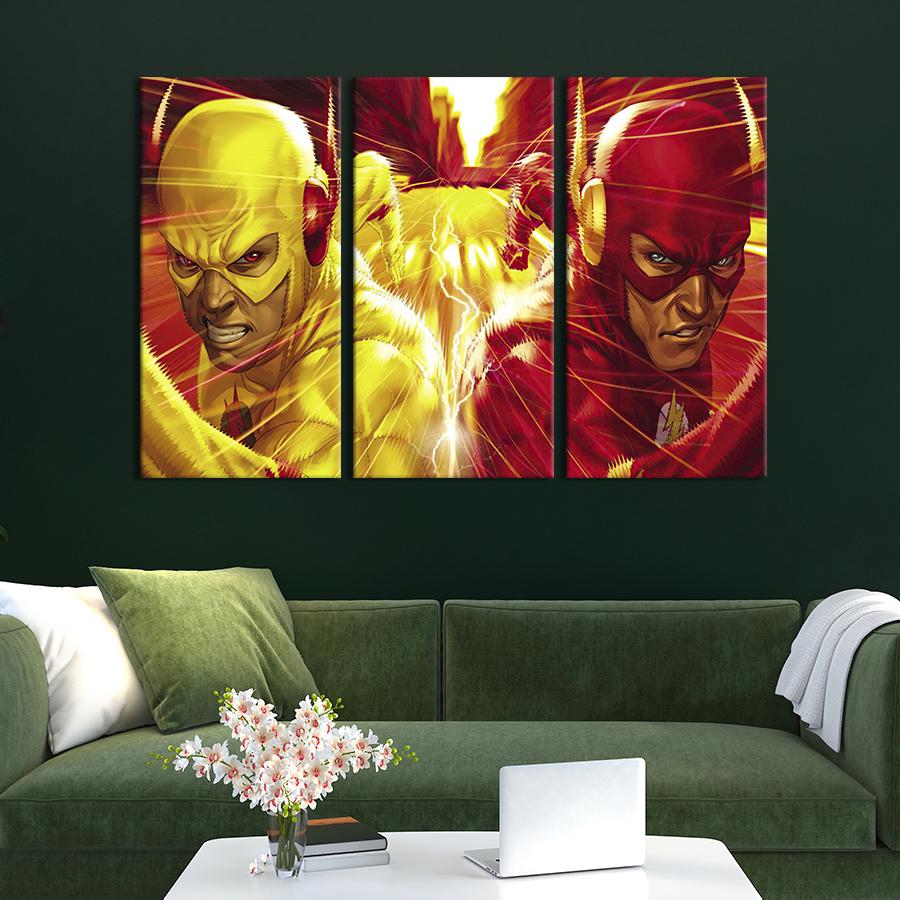 Модульная картина из 3 частей на холсте для интерьера Flash and Reverse-Flash 156x100 см (710-31)