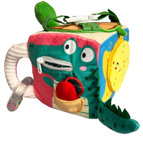 Развивающий тактильный Уни-куб текстильный Милый крокодильчик на 6 сторон с зеркальцем (242)