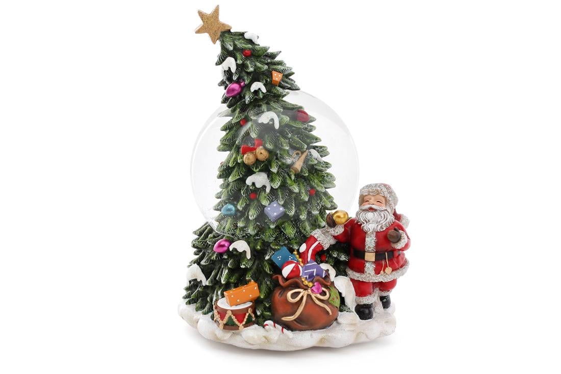 Декоративный водяной шар Гранд Презент Санта возле елки с музыкой на заводном механизме 20 см (559-294)