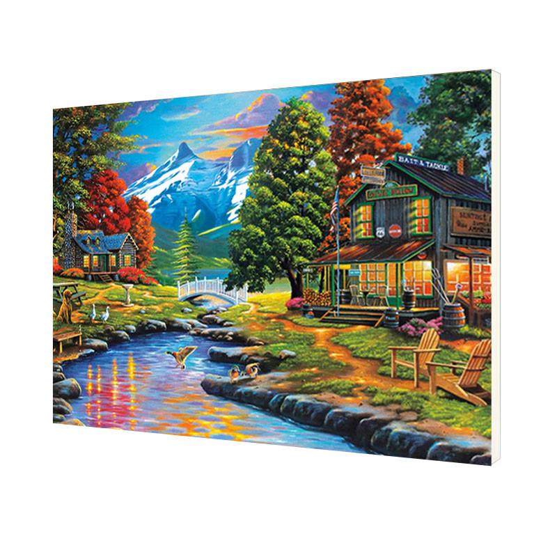 Картина по номерам Lesko DIY WH3026 "Домики у воды"