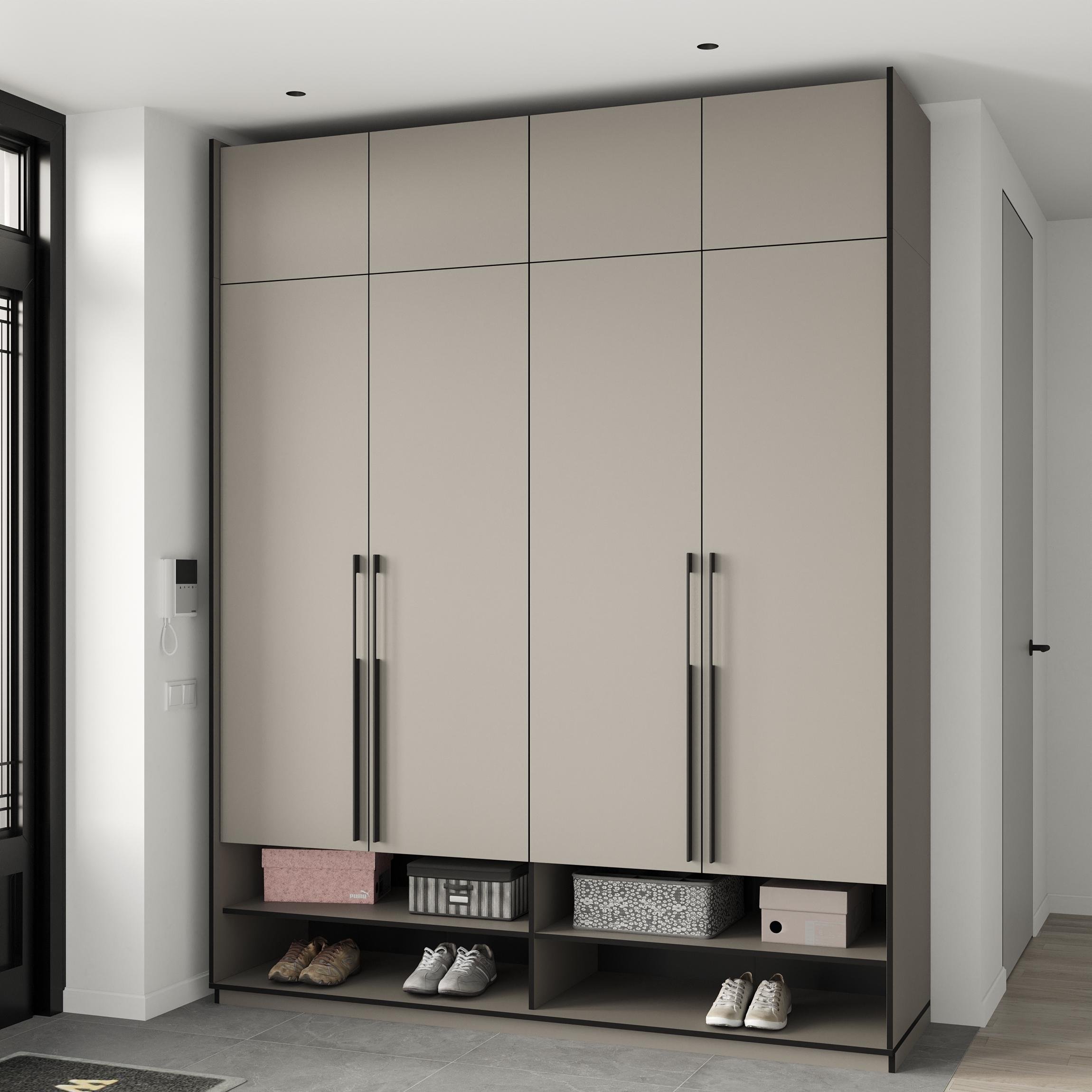 Шафа в передпокій розпашна чотиридверна зі штангою для одягу та антресолью 1969х2500х570 мм Кашемір (mr-9a-ks)