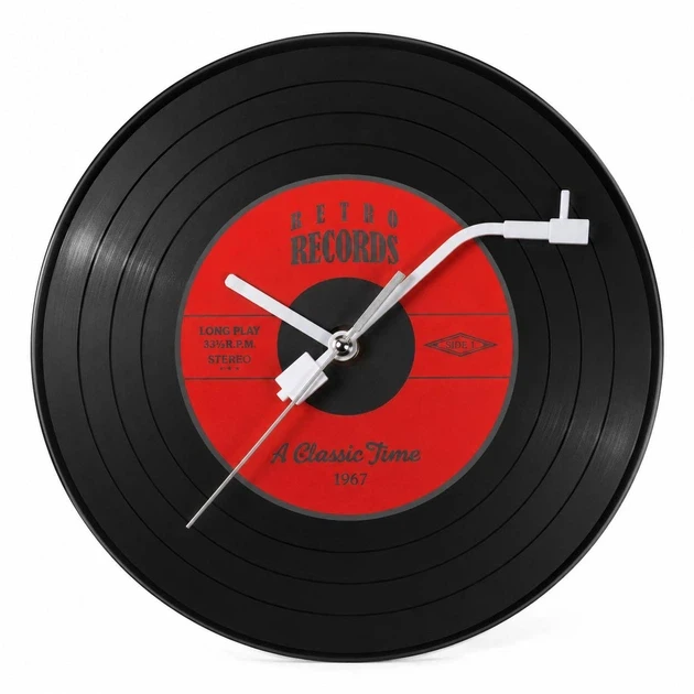 Часы настенные ретро виниловая пластинка Retro Records 30 см Черный