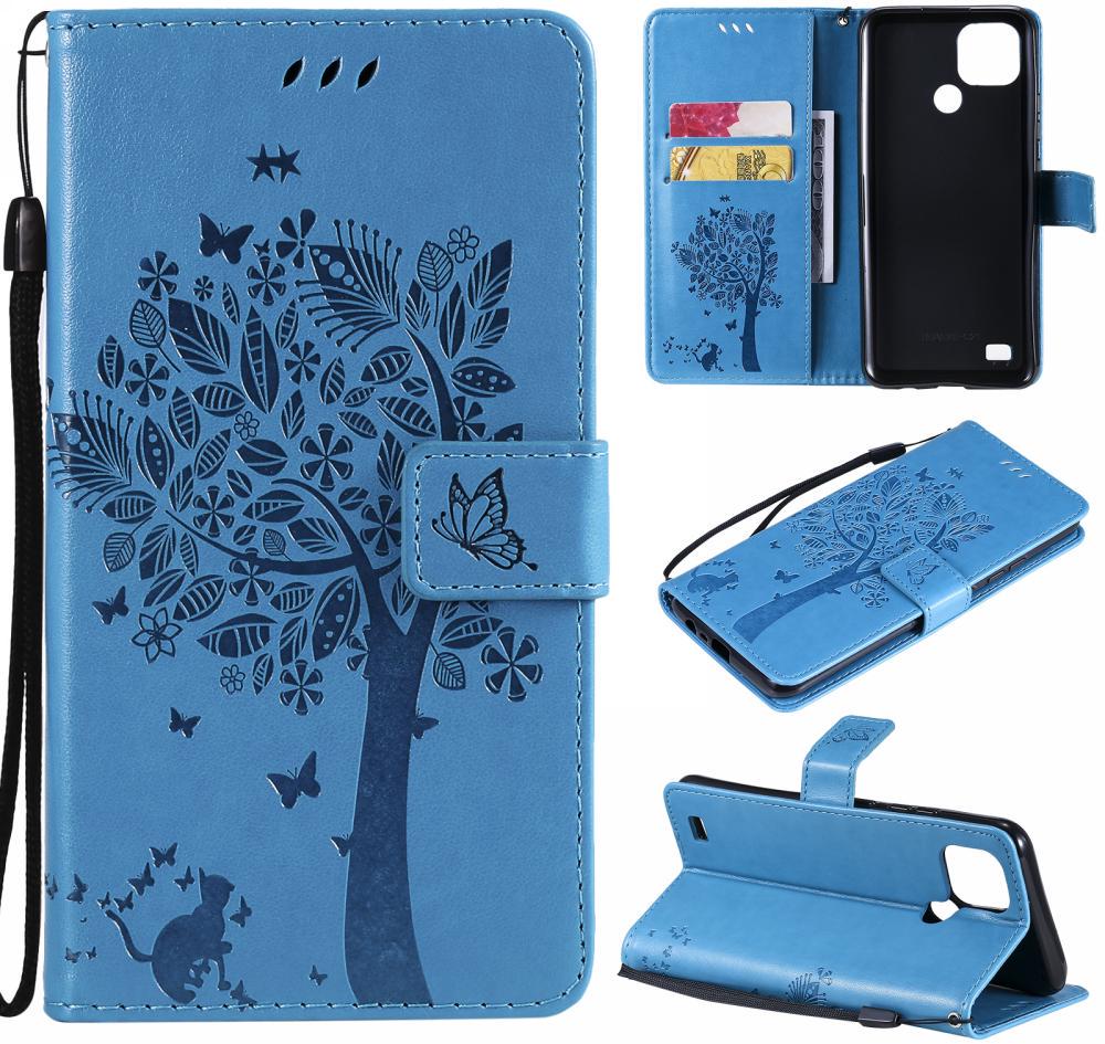 Чехол книжка Realme C21 (чехол кот и дерево) Light Blue (30371-0B)