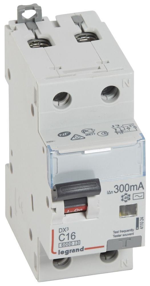 Дифавтомат Legrand 16А 300mA 6кА 2 полюса тип C тип АС 411024 DX3 (41906)