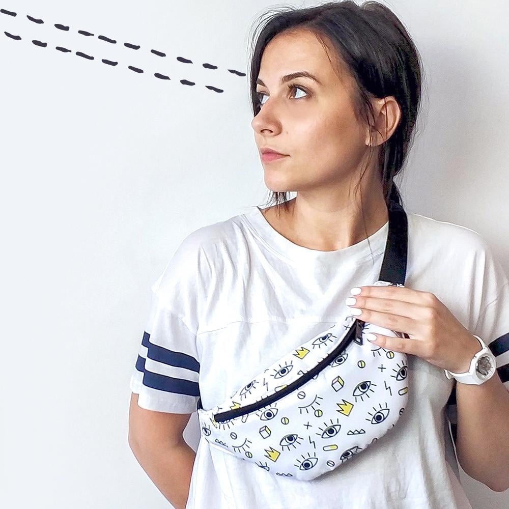 Сумка-бананка через плече та на пояс Presentville Bumbag Очі на білому фоні 27х16 см (BB_18J025_BL_BL)