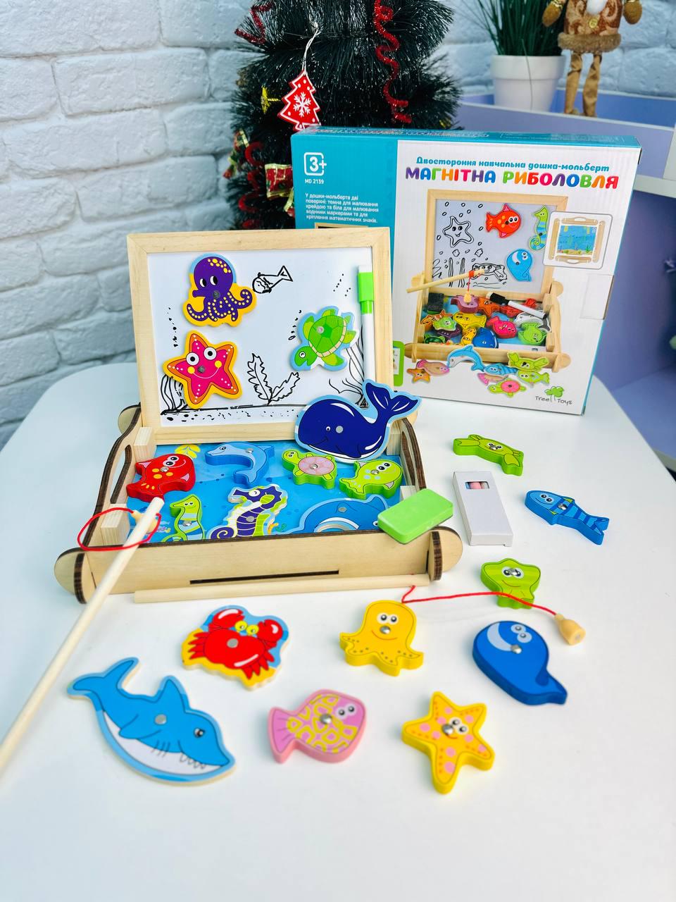 Доска для рисования и игры Морская рыбалка двухсторонняя деревянная (2350)