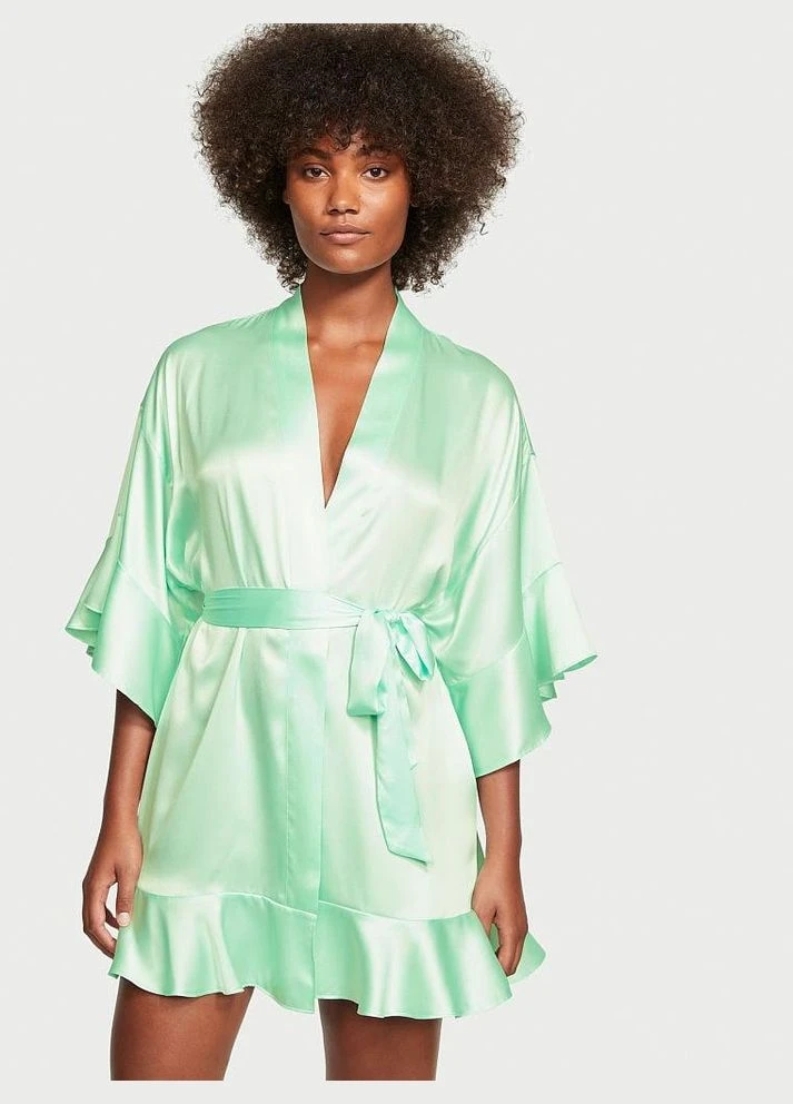 Халат жіночий Victoria's Secret Satin Flounce Robe сатин S М'ятний (17518938)