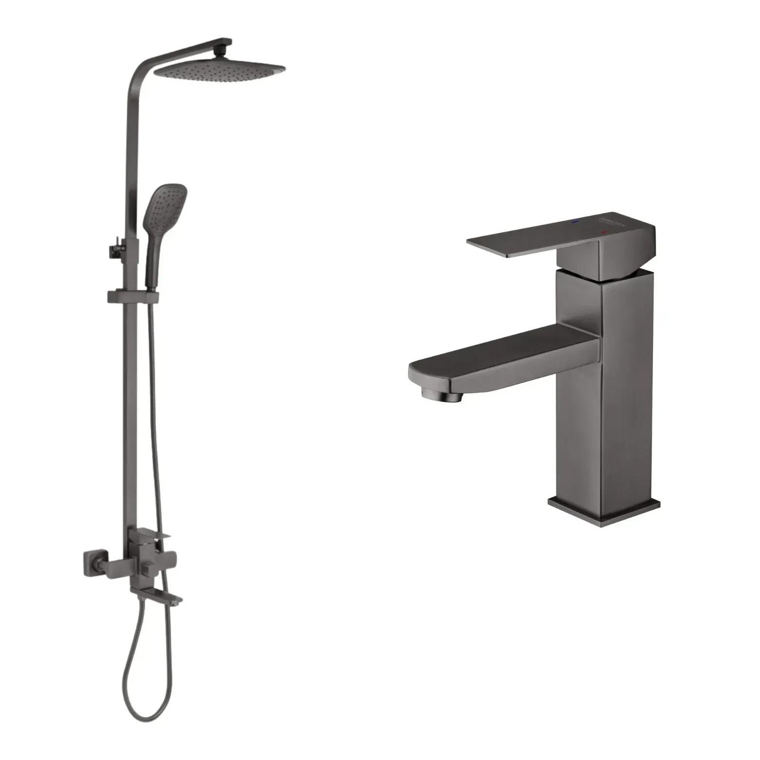 Набір змішувачів Kroner Edelstahl Kubus PVD063 з тропічним душем для ванної кімнати Графітовий (31073886)