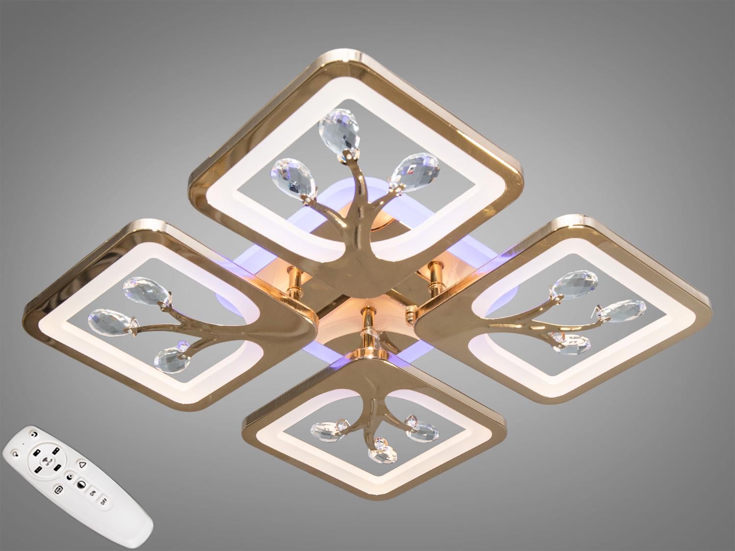 Люстра стельова з димером і Led підсвічуванням 85W Золотий (s8157/4g 3col dim)