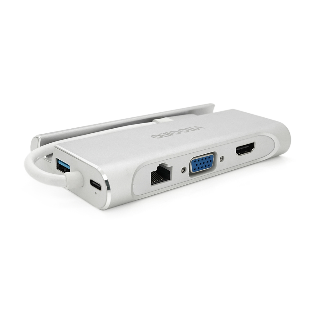 Хаб-конвертор Veggieg TC07-S Type-C на USB3.0 3 порта HDMI RJ45 (19909)