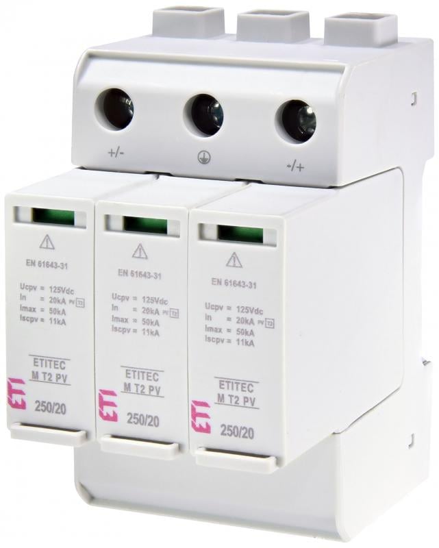 Ограничитель перенапряжения ETI ETITEC M T2 PV 3Р 50кА 250 В для солнечных панелей PV систем (2440732)
