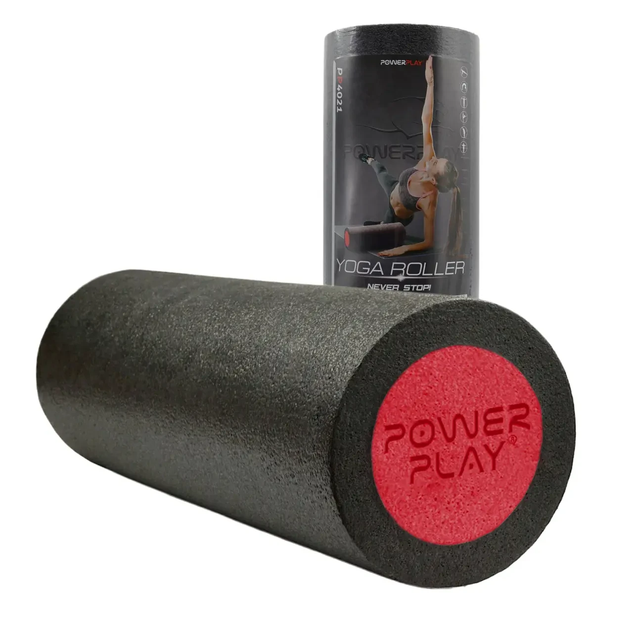 Ролик масажний гладкий PowerPlay 4021 Fitness Roller Чорно-червоний 45x15 см - фото 2