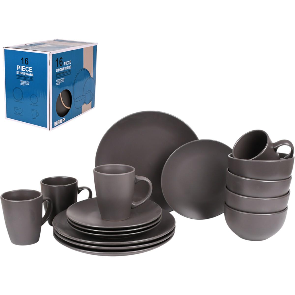 Набор столовой посуды Piece Stoneware 16 предметов Темно-серый (MC5577-1)