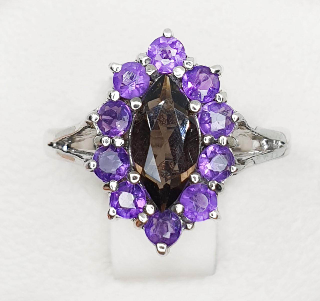 Кольцо серебряное с аметистом и раухтопазом р. 18 4,53 г (1428272538)