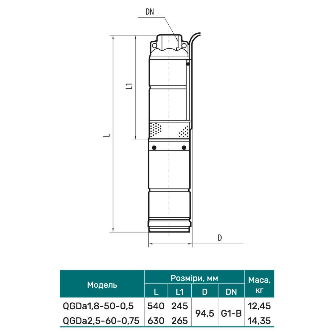 Насос свердловинний QGDa 1,8-50-0,5 (пульт керування, кабель 10м) "NPO" - фото 2