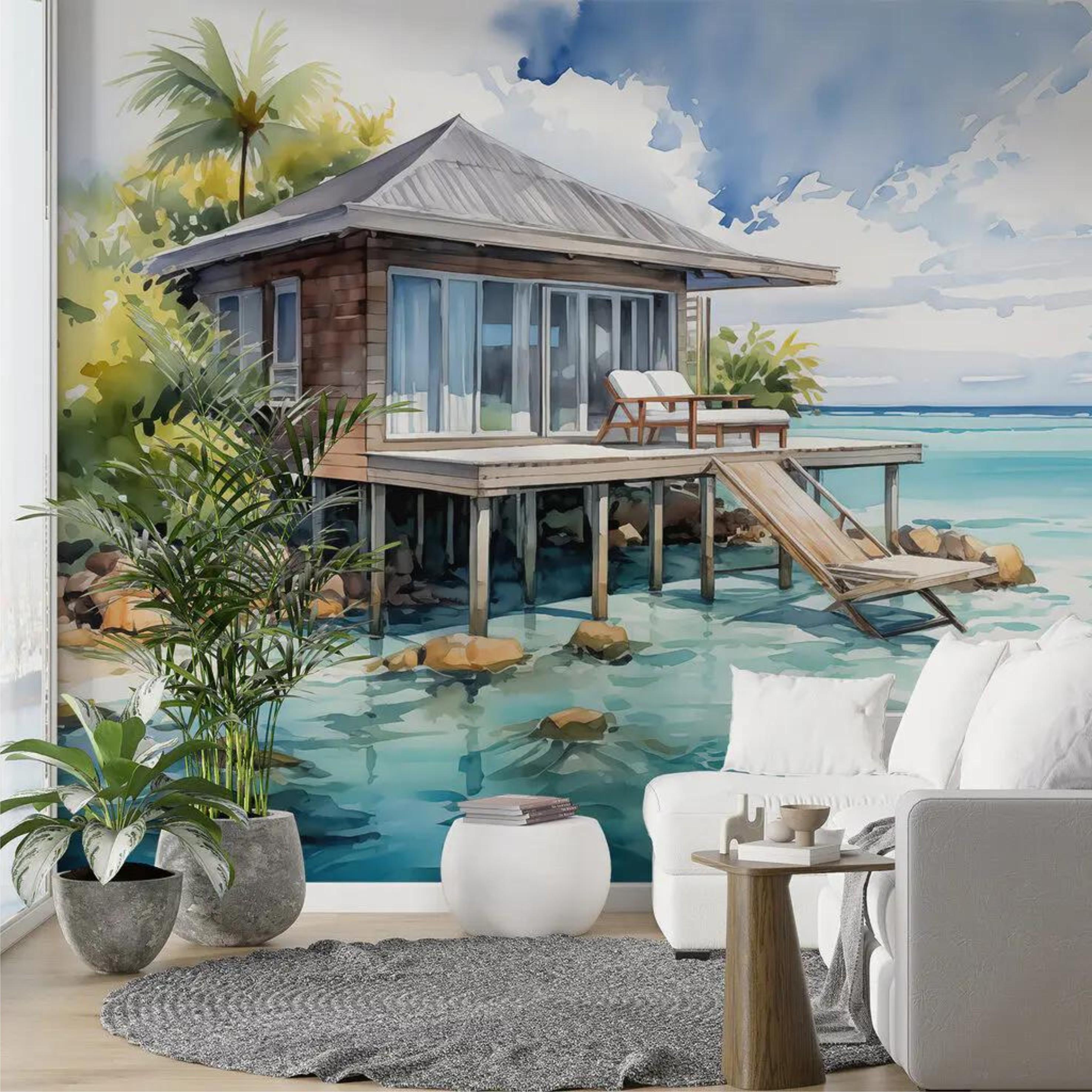 Фотообои Домик на пляже Разноцветный (000421)