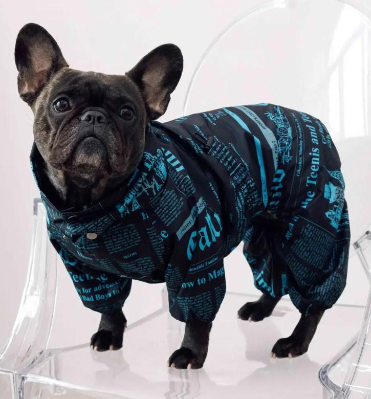 Дощовик для собак із прихованим капюшоном Газета M-96 р. 6 Блакитний (77179818)