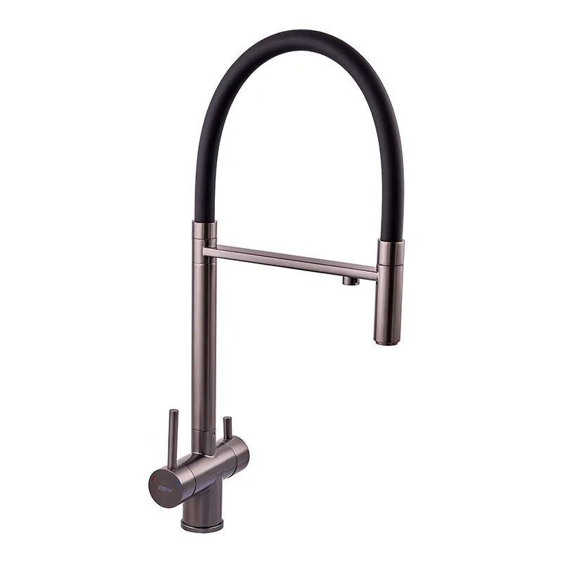 Змішувач для кухні з гнучким виливом на дві води Zerix KIT-021 REFL з нержавіючої сталі Graphite (ZX5559)