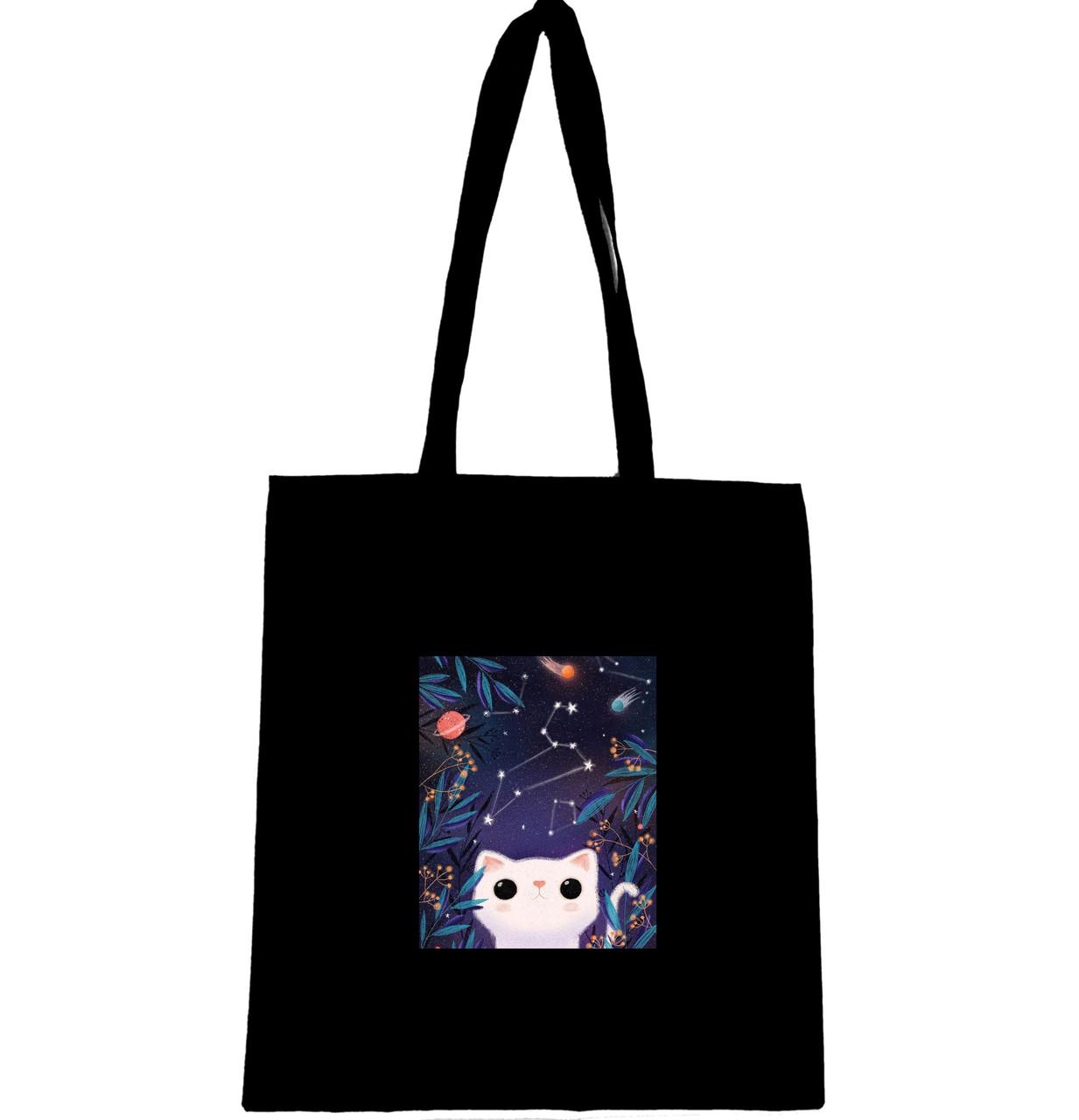 Эко-сумка с рисунком Котик и звездная ночь (788)
