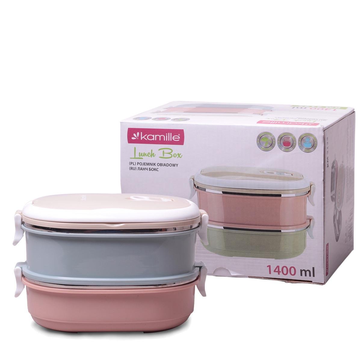 Ланч-бокс обеденный Kamille KM-2125 двойная нержавеющая сталь/пластик 1400 мл (29-84-2125)