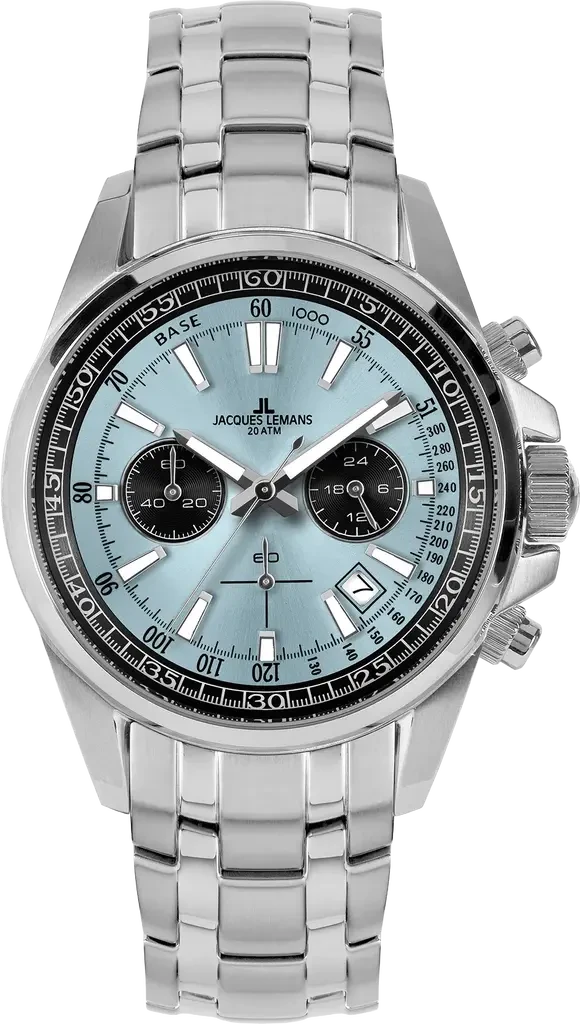 Наручний годинник чоловічий Jacques Lemans Liverpool 1-2117ZB з сталевим корпусом WR 200 м та блакитним циферблатом