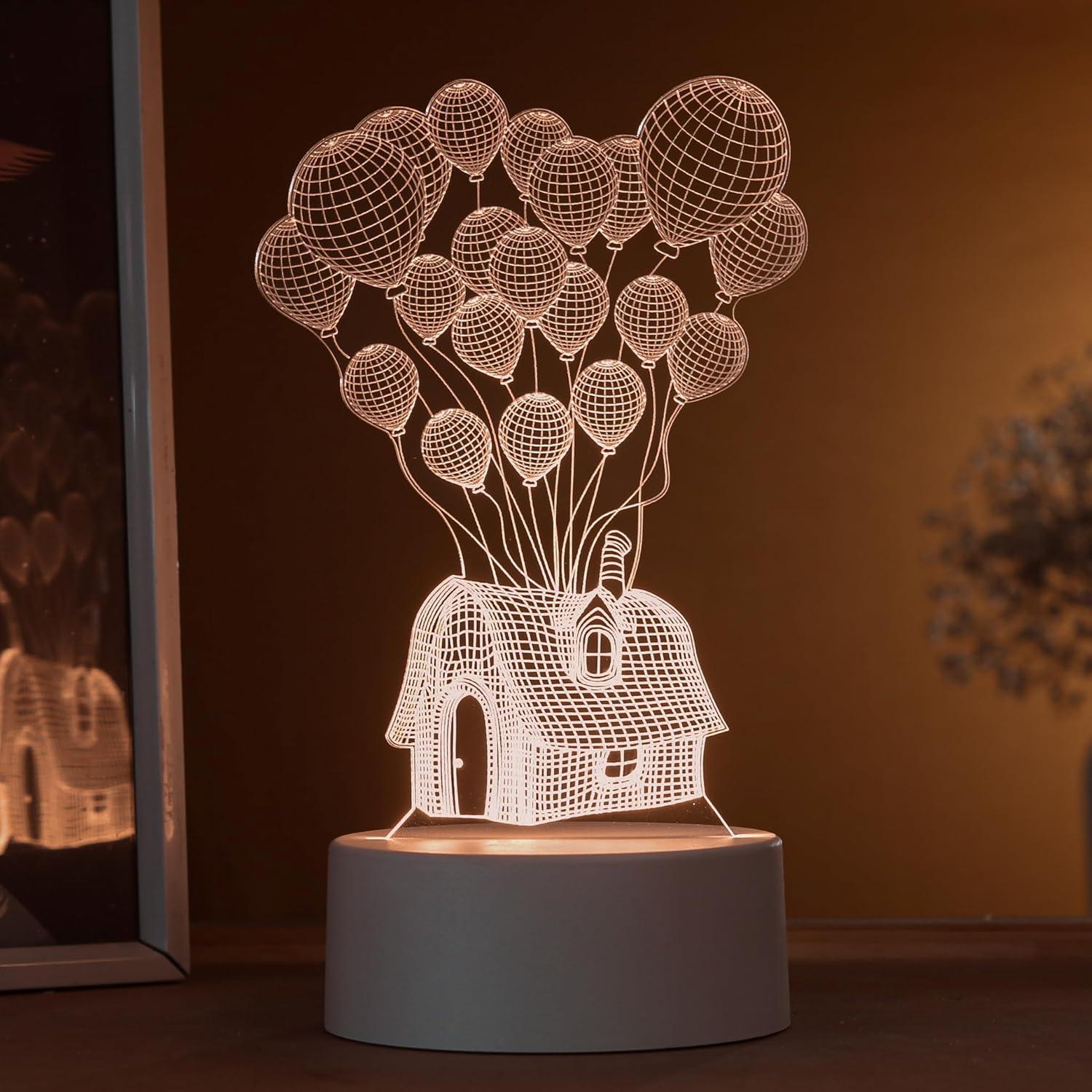 Ночник 3D светодиодный Дом с воздушными шарами акриловый питание от USB 20x11 см Холодный белый (D-0153) Ночник 3D светодиодный Дом с воздушными шарами акриловый питание от USB 20x11 см Холодный белый (D-0153)