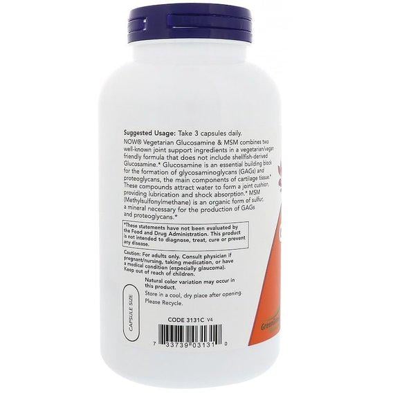 Препарат для суглобів та зв'язок NOW Foods Vegetarian Glucosamine & MSM 240 Veg Caps (NOW-03131) - фото 4