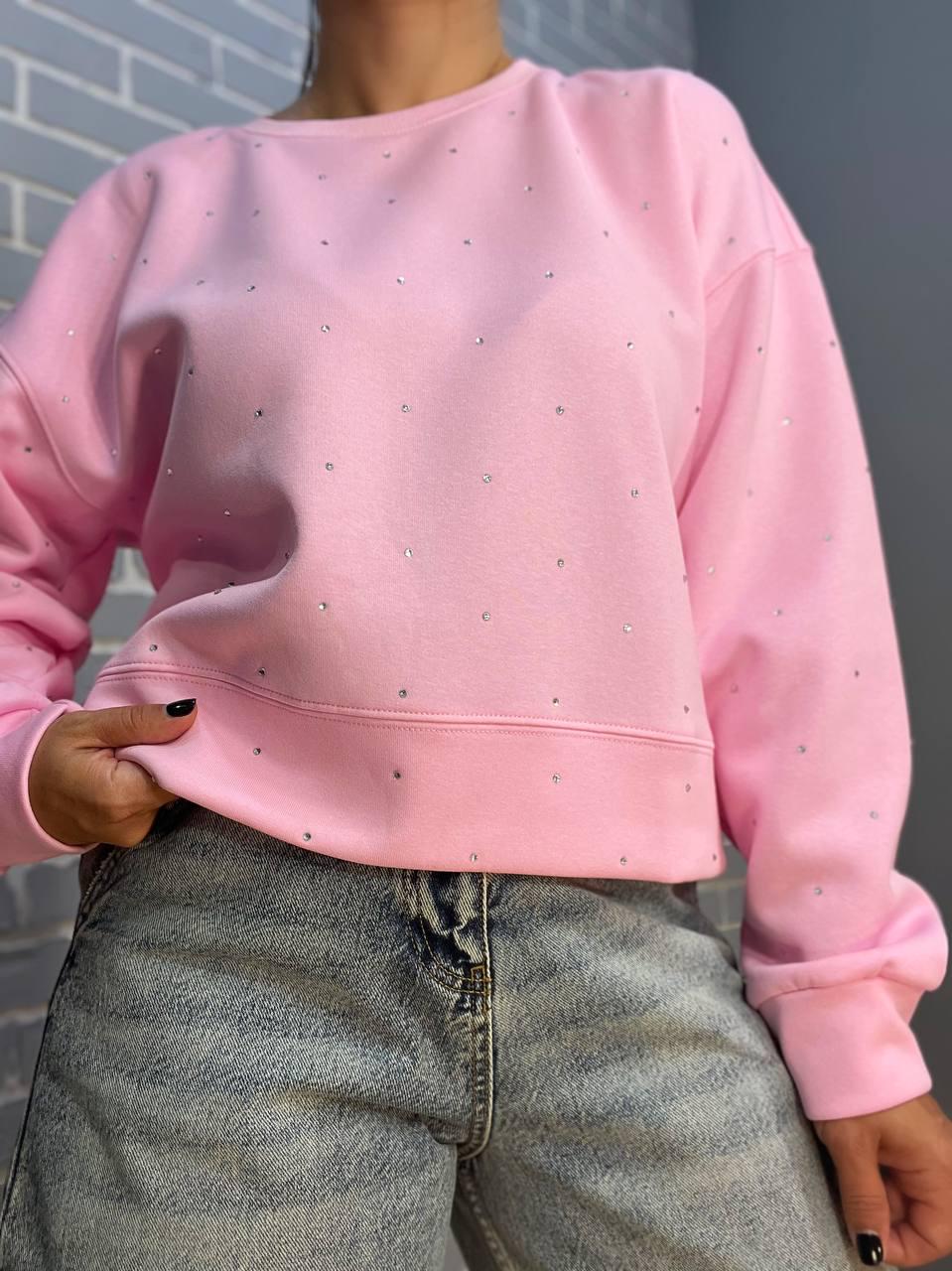 Світшот жіночий W 2950 широкий розсип камінців OS Рожевий (2483) - фото 5