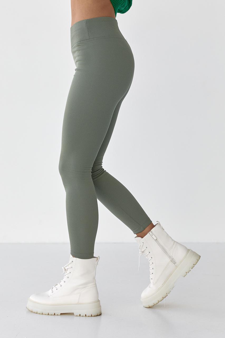 Лосини в рубчик з високою посадкою L Хакі (9540635) - фото 5