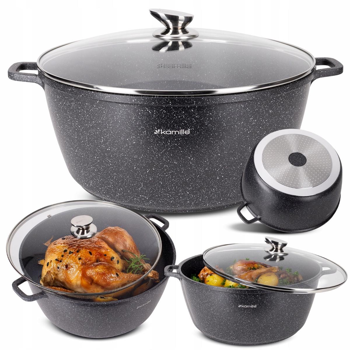 Кастрюля со стеклянной крышкой и антипригарным покрытием Kamille КМ-4482 из литого алюминия 13,5 л Черный мрамор (150-84-4482) - фото 5