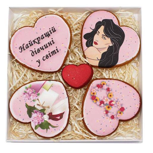 Набір пряників Крафт Печиво "Найкращій дівчині у світі" 4 серця великих 1 маленьке