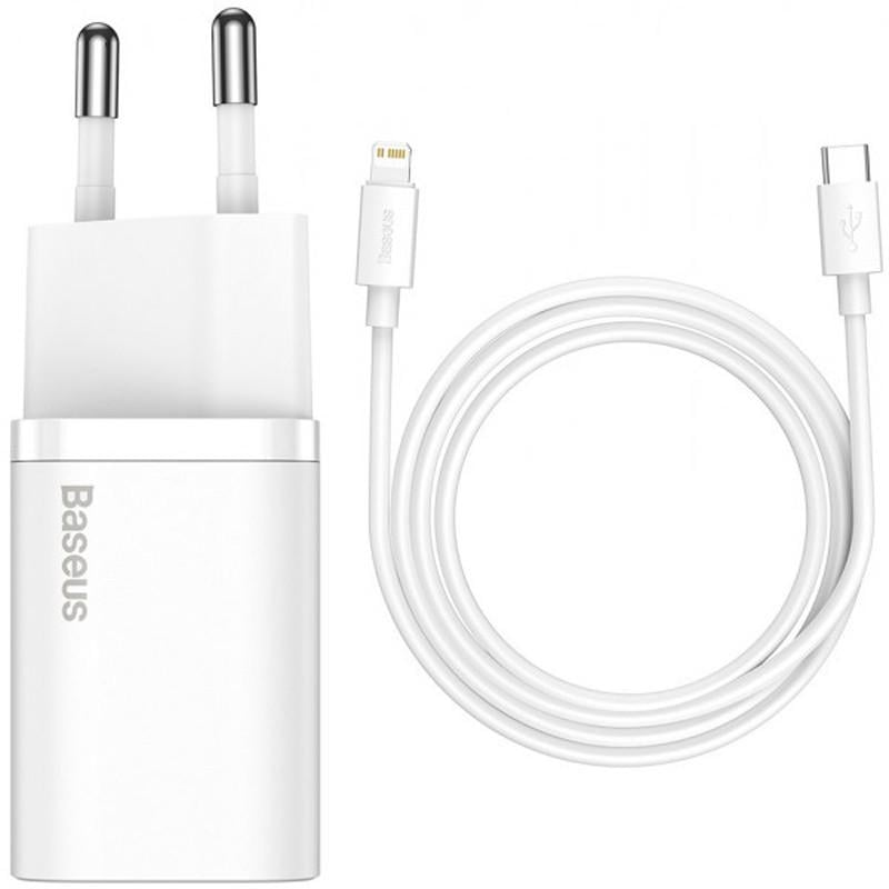 Зарядний пристрій мережевий Baseus Super Si Quick Charger 1C 20 W з кабелем Type-C to Lightning Білий (TZCCSUP-B)