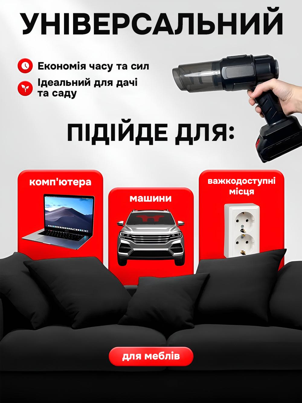 Пилосос ручний Yan YI ST-6631 бездротовий 4в1 з функцією видування Чорний (4a27a73d) - фото 5