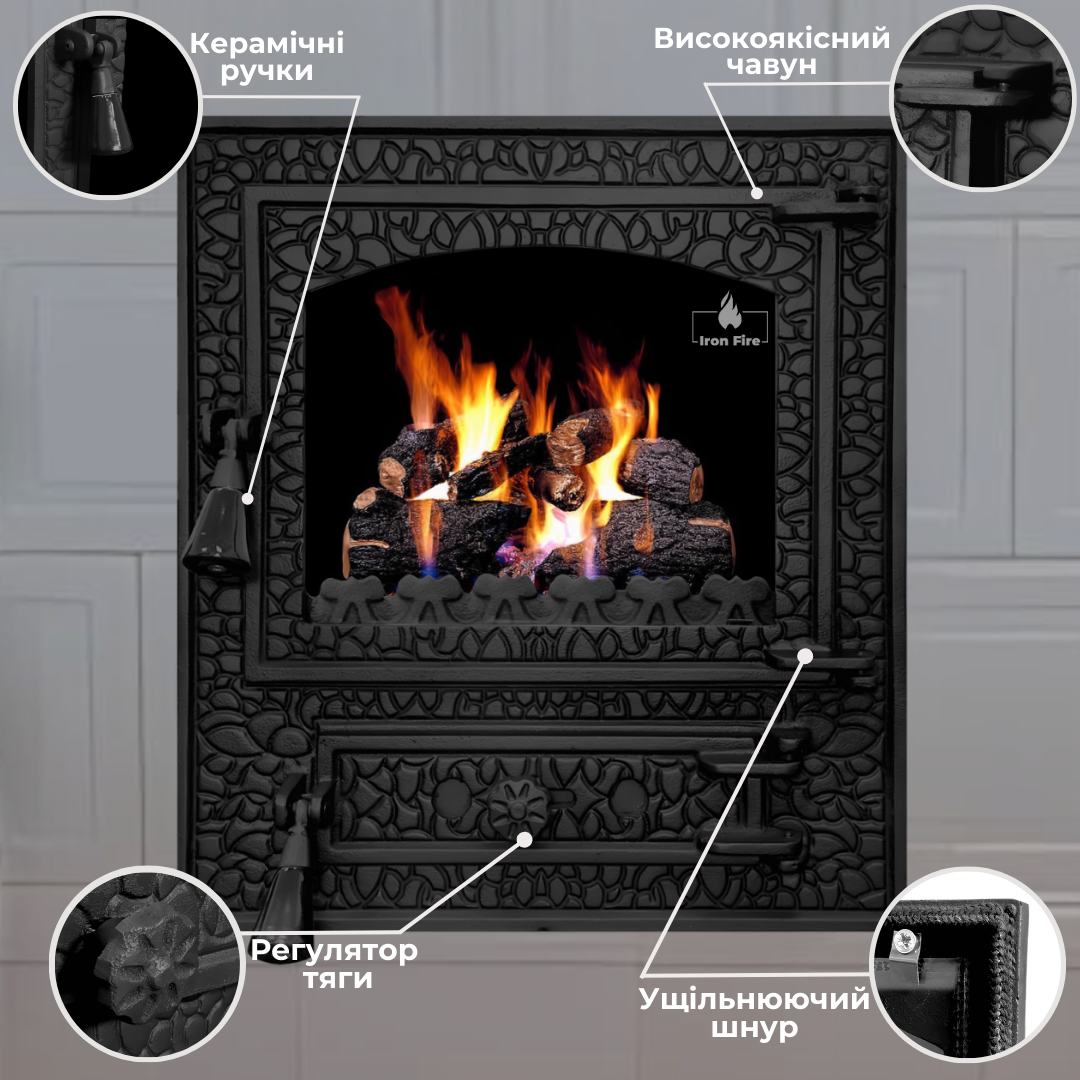 Дверцята для печі Iron Fire Bastion XL зі склом чавунна 460х501 мм (1131) - фото 7