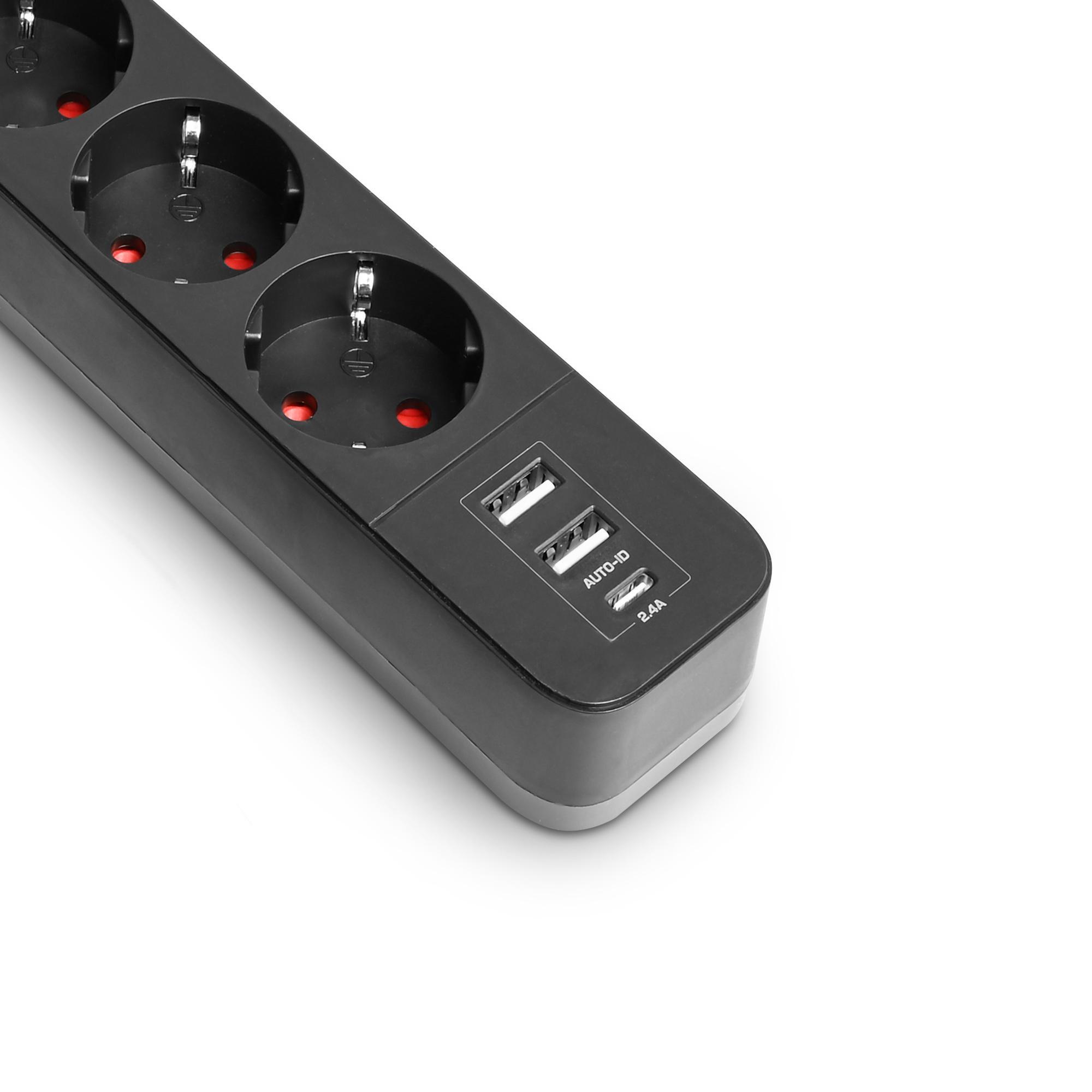 Удлинитель Videx ONCORD 2хUSB/USB-C 3 гнезда с заземлением/кнопкой/шторками 3 м Черный (VF-PD33G2U1C-B) - фото 5