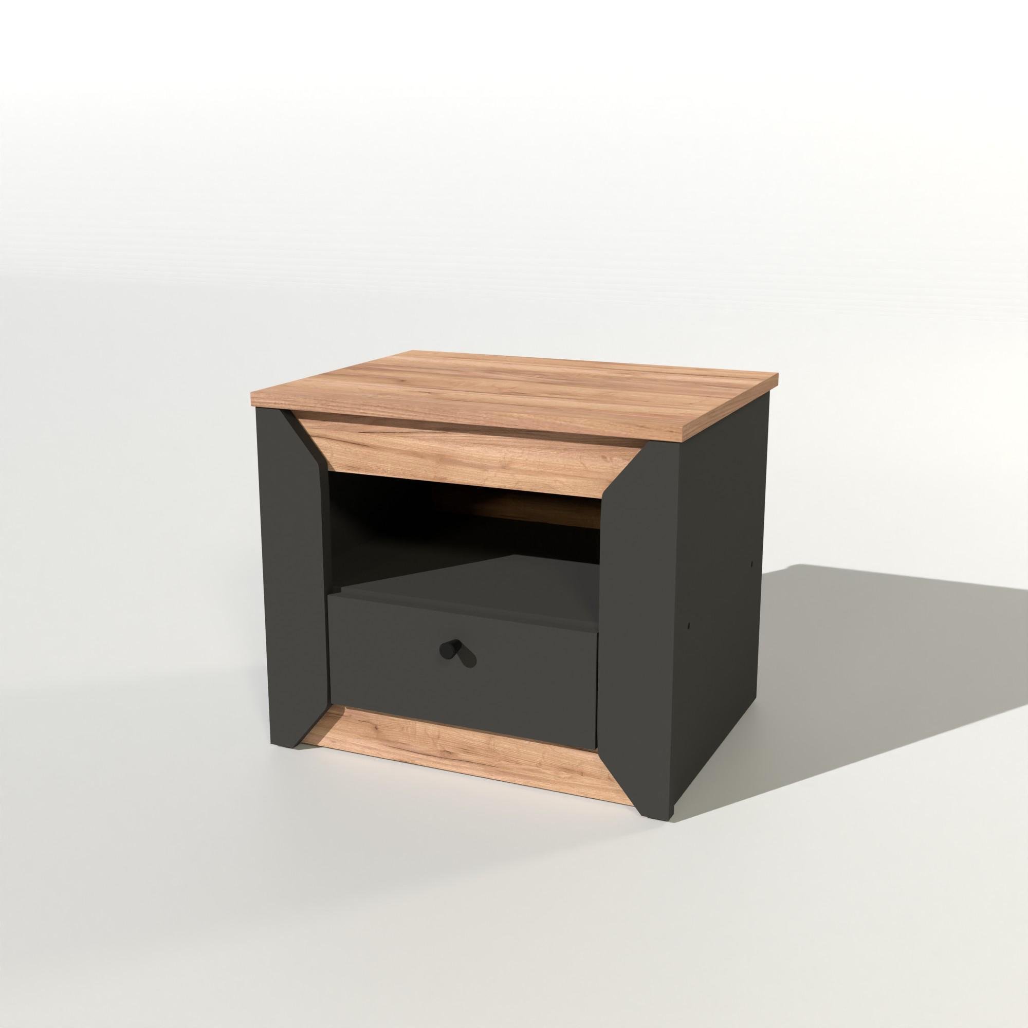 Тумба приліжкова Еверест Нордік-500 з висувним ящиком Графітовий/Дуб крафт золотий (EVR-5544) - фото 1 Тумба приліжкова Еверест Нордік-500 з висувним ящиком Графітовий/Дуб крафт золотий (EVR-5544) - фото 1