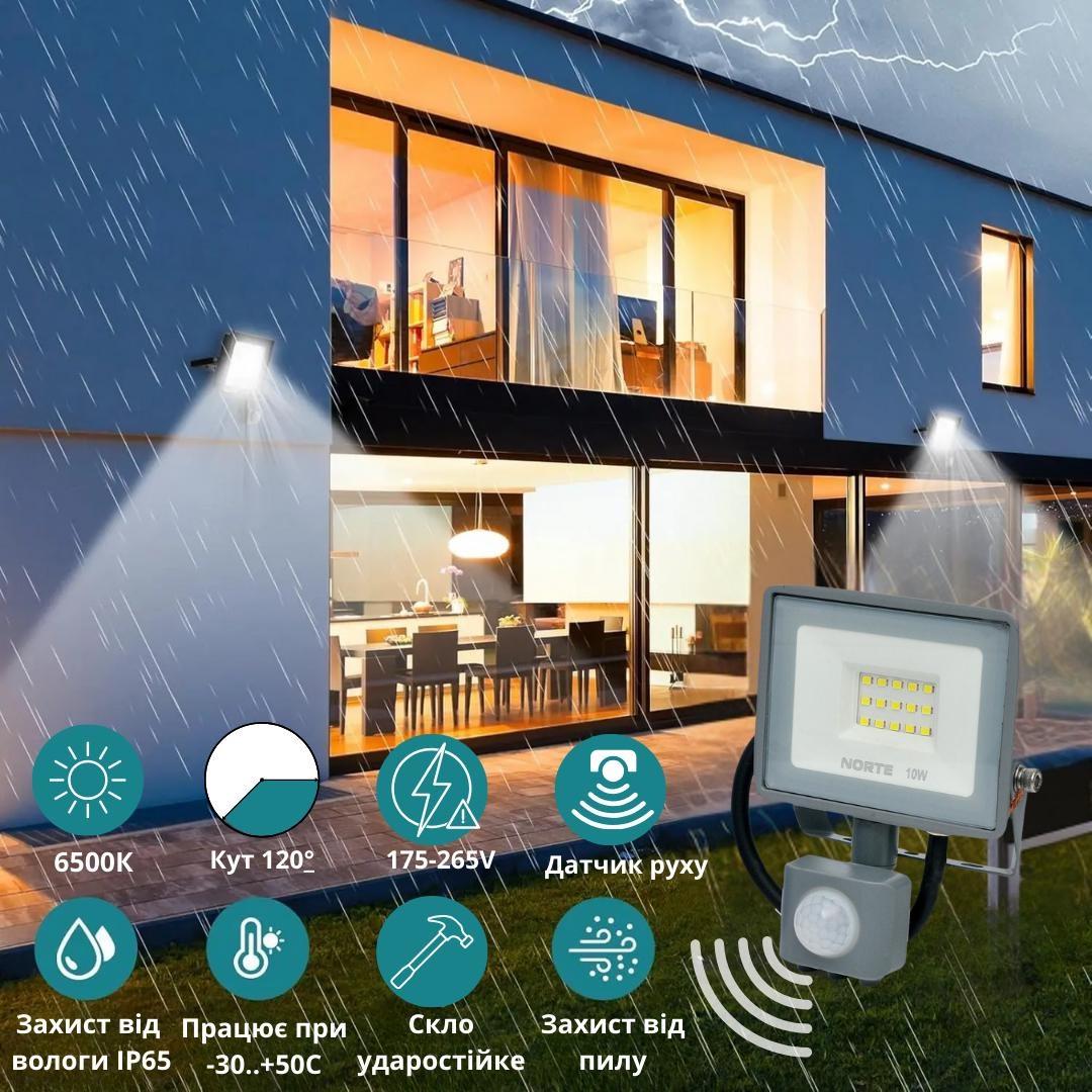 Прожектор NORTE Spotlight 1-NSP-1222 з датчиком руху 20W 6500 K - фото 2 Прожектор NORTE Spotlight 1-NSP-1222 з датчиком руху 20W 6500 K - фото 2