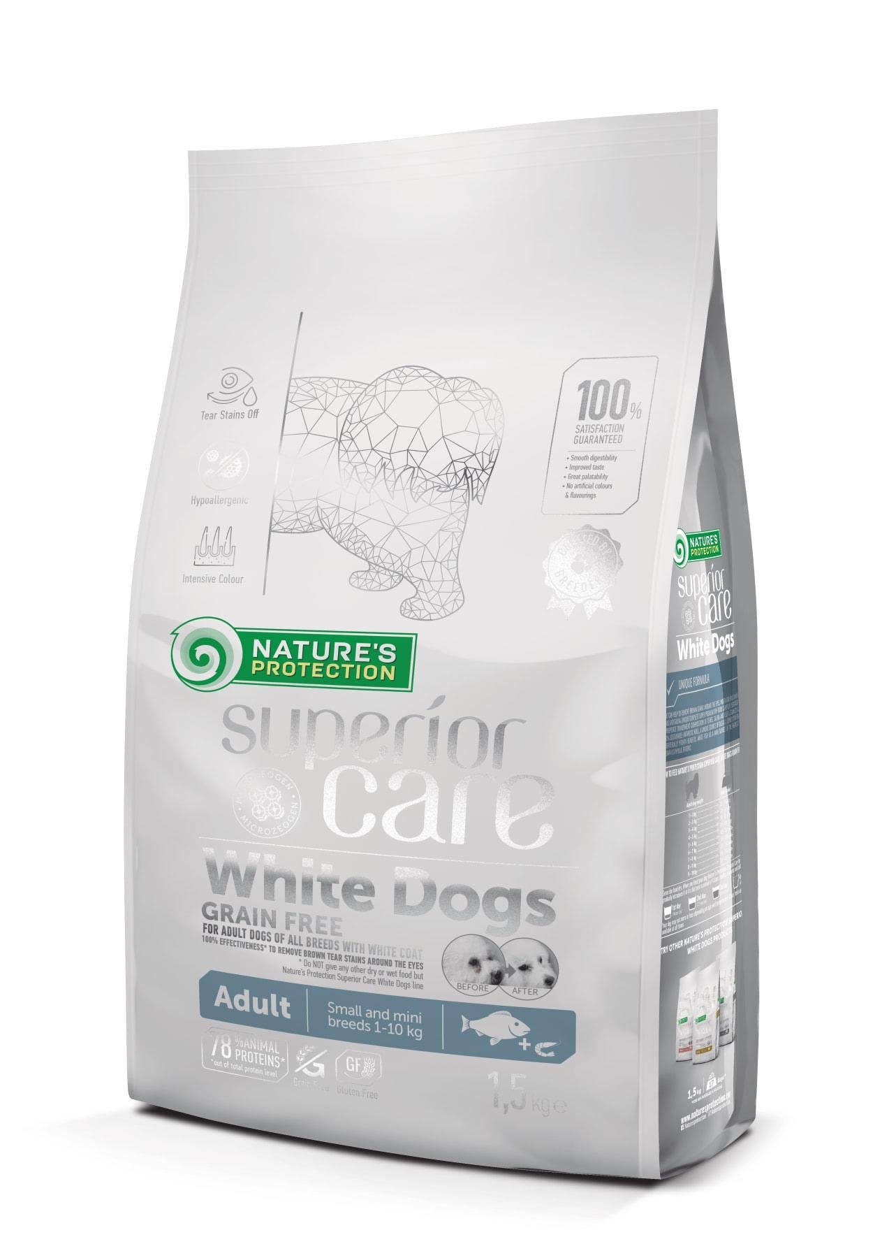 Корм сухий Nature's Protection Superior Care White Dogs Grain Free Small and Mini Breeds для собак малих порід з білим забарвленням вовни 1,5 кг (NPSC45667) - фото 1