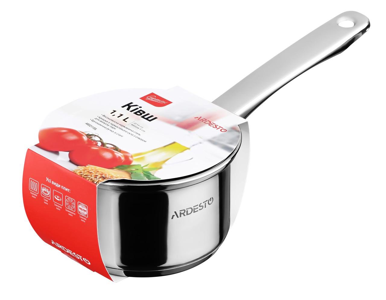 Ковш Ardesto Gemini AR3211SS со стеклянной крышкой 1,1 л Нержавеющая сталь - фото 2