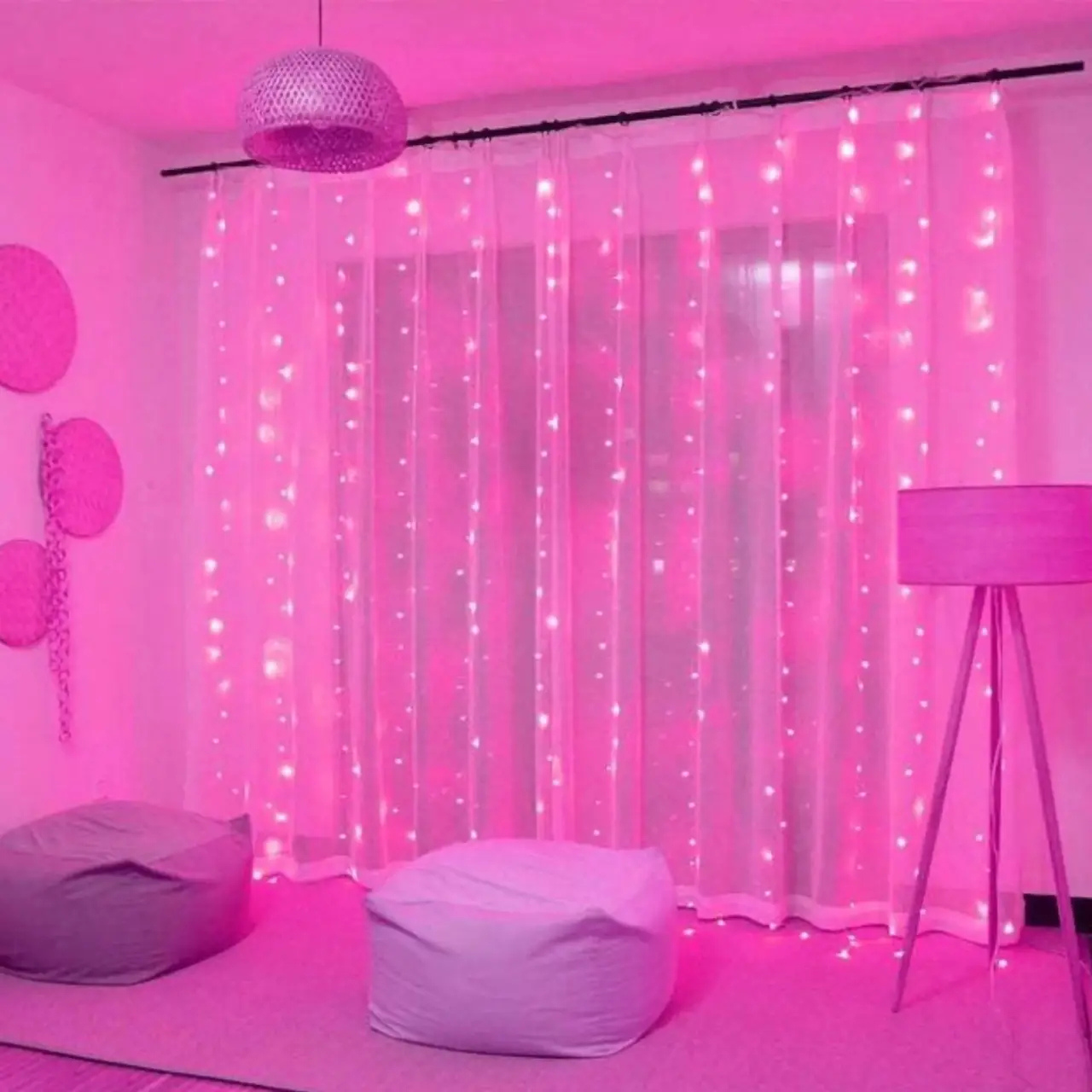 Гірлянда штора з гачками 3x3 м 300 LED з пультом USB Рожевий - фото 2 Гірлянда штора з гачками 3x3 м 300 LED з пультом USB Рожевий - фото 2