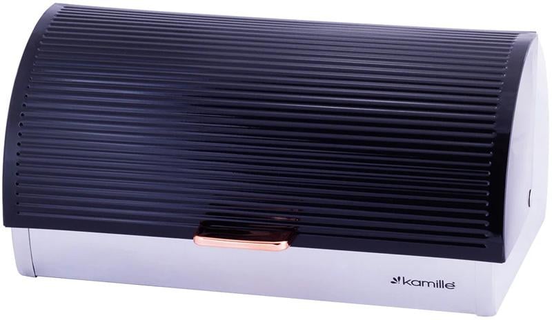 Хлібниця Kamille Breadbasket Steel&Plastic з нержавіючої сталі з пластиковою кришкою 38,5х25,5х18,5 см (KM-1114)