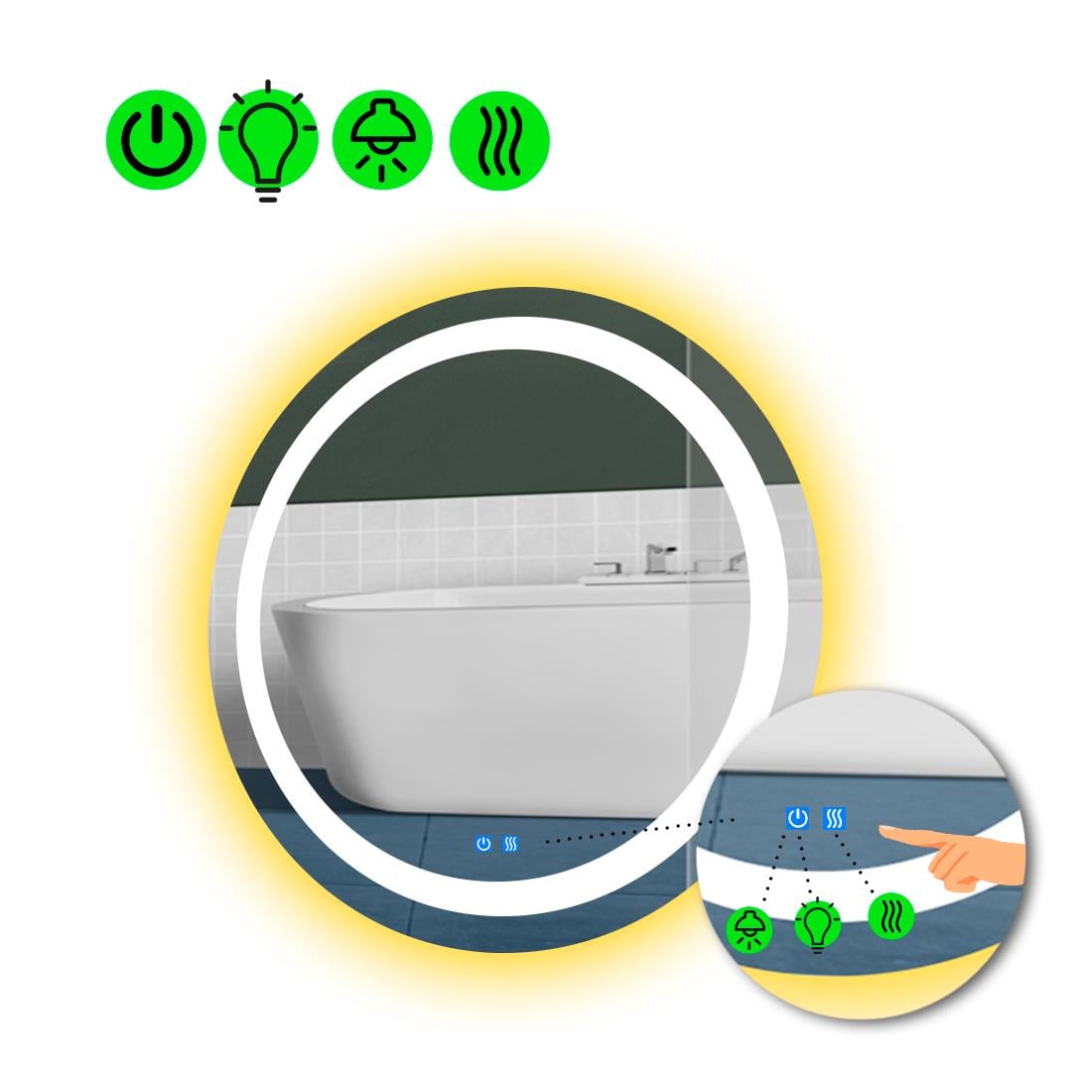 Зеркало с LED подсветкой Amica с часами и линзой с подсветкой 80x80 см (8777036)