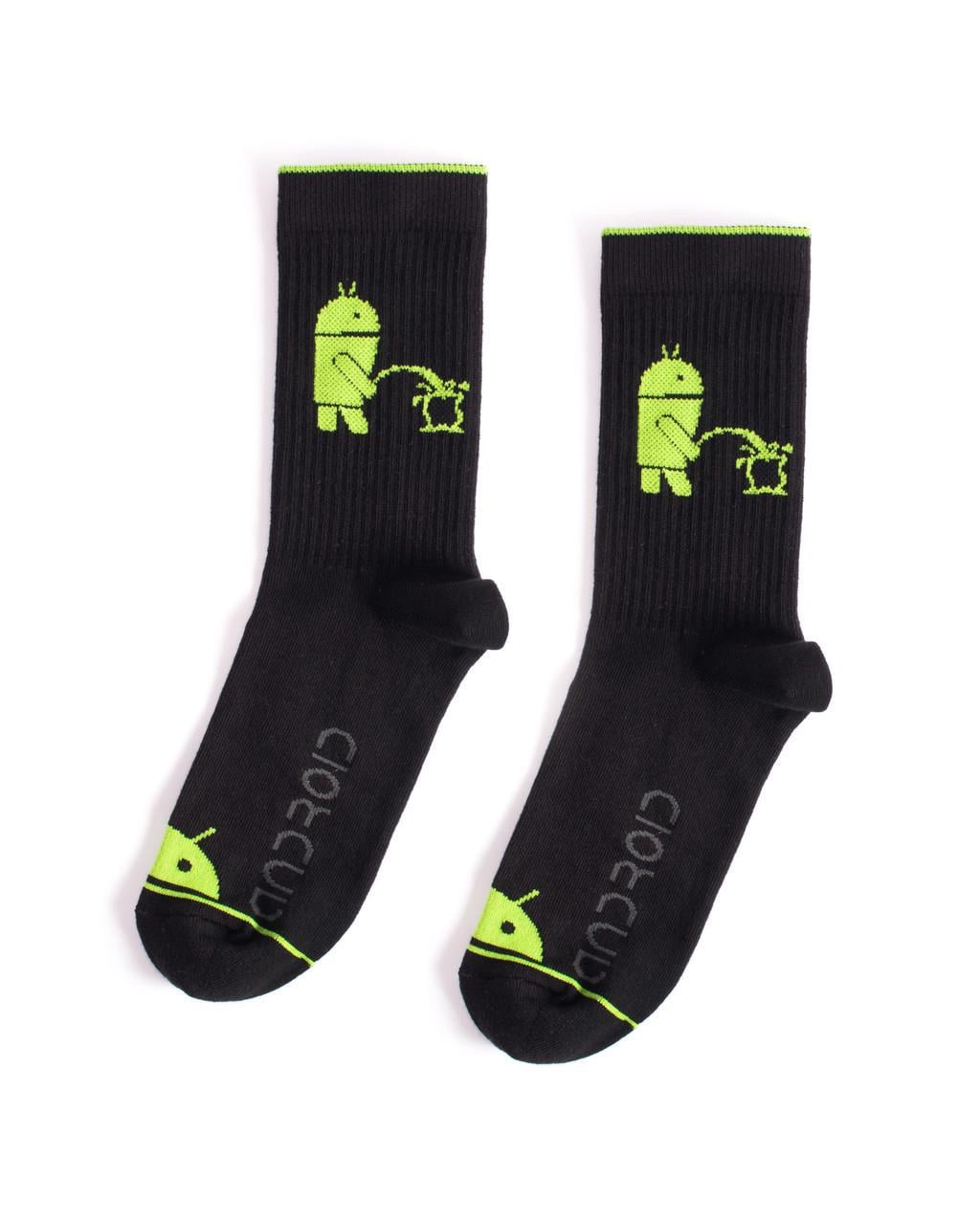 Носки из высококачественного хлопка с принтом "Android" Черный