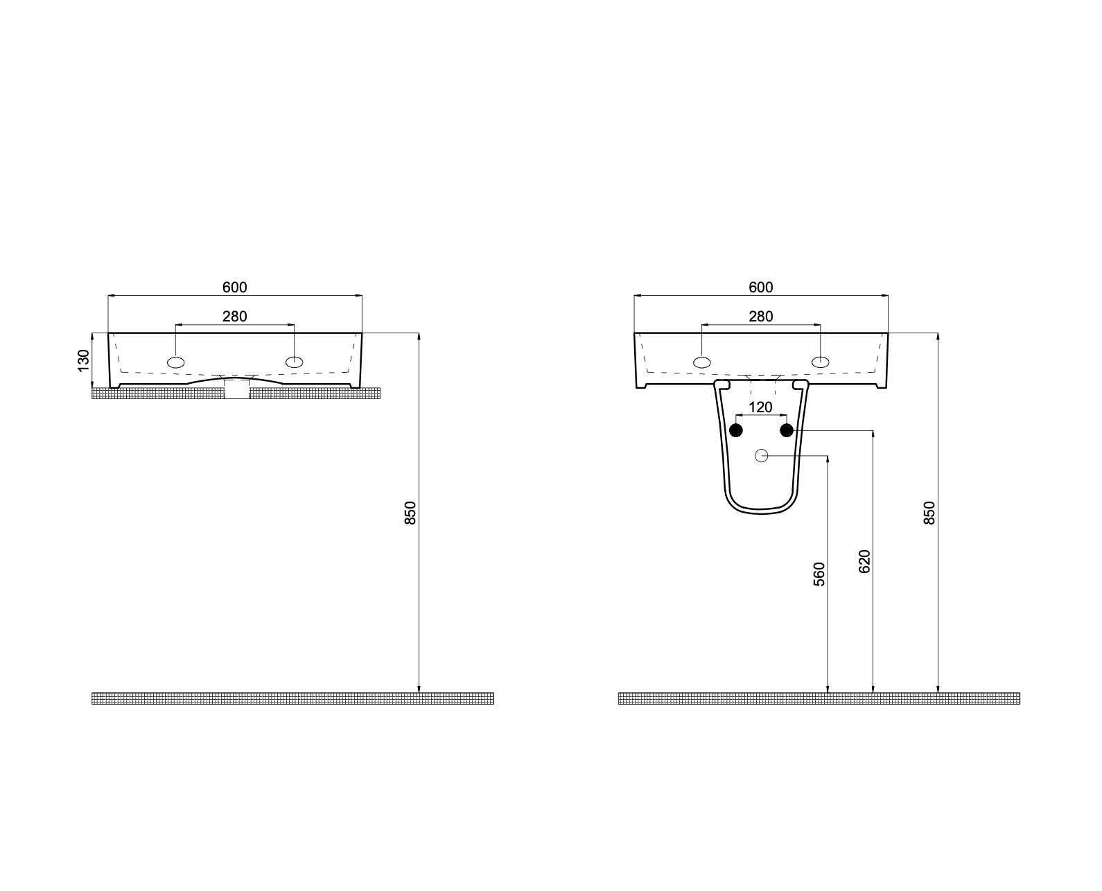 Умывальник подвесной Quarter Bath Cross Line 60x45 Белый (70CL23060.00.1.3.01) - фото 4