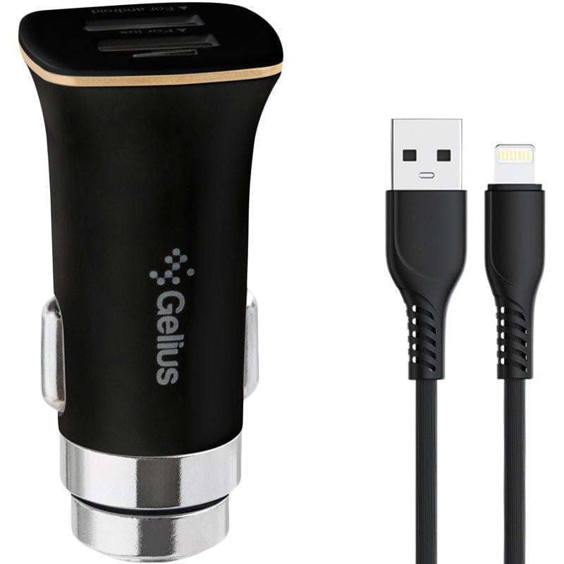 Зарядний пристрій автомобільний Gelius Apollo GP-CC01 2USB 3,1A 15W Lightning Black (92662)