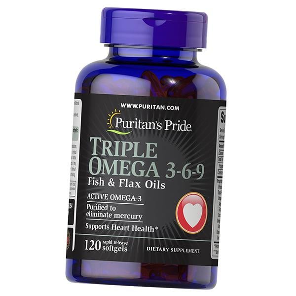 Омега 3 6 9 лльняное масло Triple Omega Fish & Flax Oils Puritan's Pride 120 капс. (67367033)